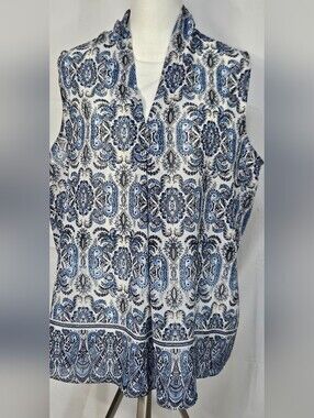 Sleeveless Paisley Print Blouse - Blue/White